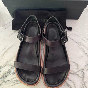 Jil sander black Open-toe Flat Sandals in leather and satin 36